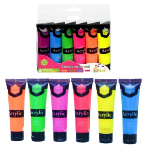 Keep Smiling Fluorescent Acrylic Paint Set – 6 Bright Colors (30ml Each) | Vibrant Acrylics for Canvas, Crafts & DIY Art